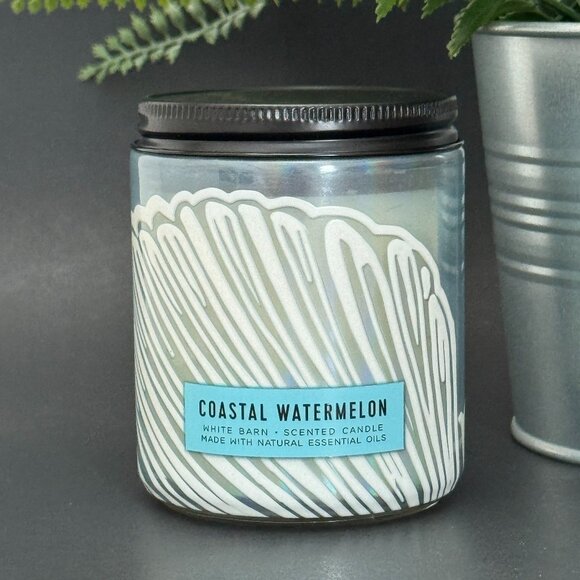 BBW Coastal Watermelon White Barn Bath & Body Works Mason Jar Single Wick Candle - Picture 1 of 10
